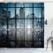 ABAKUHAUS Stadt Duschvorhang, New York bei Nacht-Landschaft, Stoffliches Gewebe Badezimmerdekorationsset mit Haken, 175 x 220 cm, Schwarz und Dunkelblau