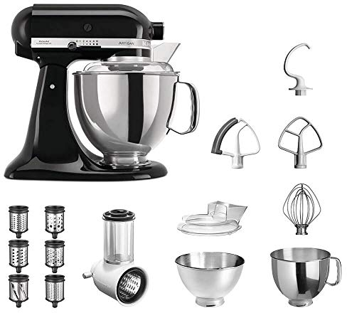 KitchenAid Küchenmaschine Artisan 5KSM175PS Veggie S Paket | mit TOP Zubehör: Gemüseschneider mit drei Trommeln sowie zusätzlichem Raspel und Reibenpaket mit 3 weiteren Trommeln (Onyx Schwarz)