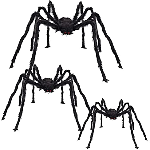 CHBOP 3 groß 150cm 120cm 90cm Gruselige Spinnen Set Halloween Spinnen Riesenspinne Halloween Horror Deko schwarz