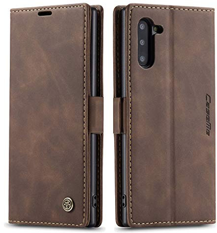 QLTYPRI Hülle für Samsung Galaxy Note 10 Plus, Vintage Dünne Handyhülle mit Kartenfach Geld Slot Ständer PU Ledertasche Flip Schutzhülle Kompatibel mit Samsung Galaxy Note 10 Plus - Kaffee Braun