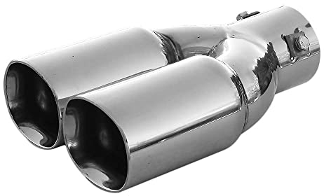 Universell Auspuffblende Doppelrohr Endrohr Edelstahl Auto Endrohrblenden Auspuffendrohr Tuning Schalldampf Blende Sport Rund Chrom 59 mm