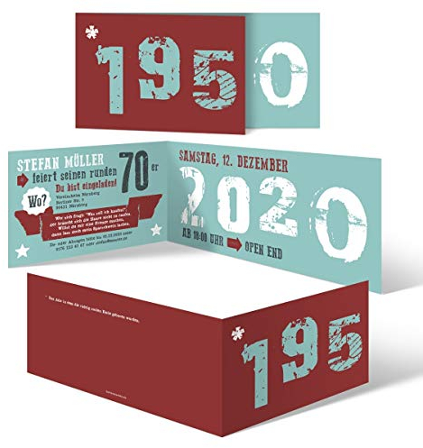 Kartenmachen.de Personalisierte Runder Geburtstag 70 Jahre Einladungskarten ab 10 bis 100 Stück - Retro Geburtsjahr