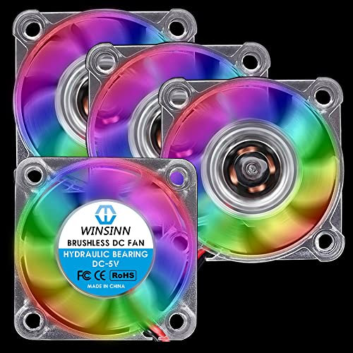 WINSINN Ventilador LED de color de 40 mm, 5 V, rodamiento hidráulico, sin escobillas, 4010, 40 x 10 mm, alta velocidad (paquete de 4 unidades)