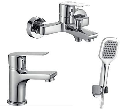 VBChome Badeset 3 Elemente Duschkopf Waschtisch Armatur Mischbatterie Becken Wasserhahn Bad Komplettaustatung Badarmatur Brauseset