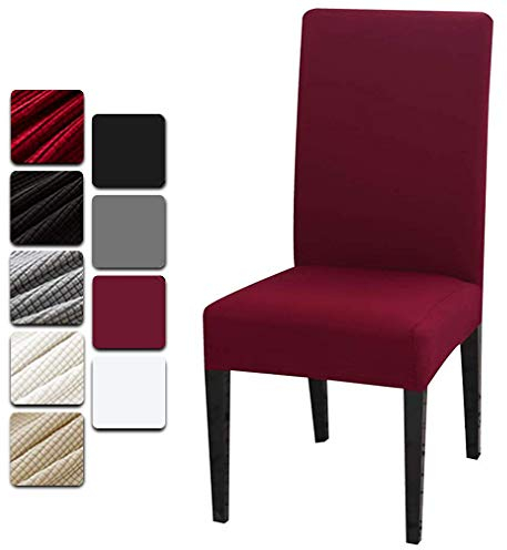 Dioxide Stuhlhussen 6 Stück Elastische Moderne Beschützer Stuhlhussen, Hochzeit Partys Bankett Deko, bi-Elastic Spannbezug, sehr pflegeleicht und langlebig Universal(Bordeaux,6 Stück)