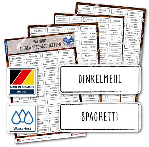 300+ Haushaltsetiketten Aufkleber - eckig - wasserfeste Aufkleber zum Beschriften von Vorratsdosen, Vorratsgläser, Dosen und Schütten