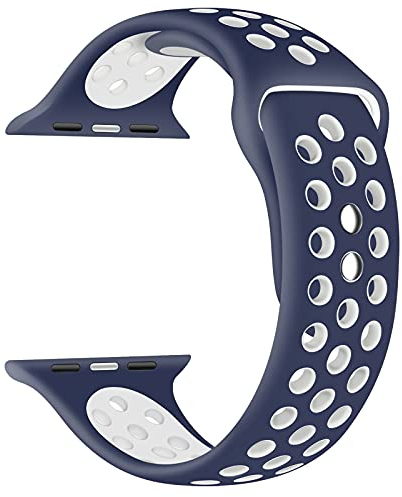 EWENYS Bracelet de Sport en Silicone pour Apple Watch, compatible avec Apple Watch série 8 7 41mm, série 6 5 4 SE 40mm, série 3 2 1 38mm Nike,Bleu blanc