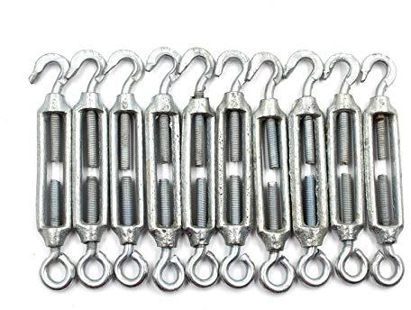 10x Heavy Duty Galvanised Turnbuckle Strainer M5 Hook Eye Wire Tension Tensioner