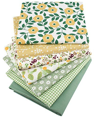 Qiuyan 7pcs 10 X 10 (25cm X 25cm) Cotton Fabric Patchwork Squares Floral Patchwork Fabric - Green Series