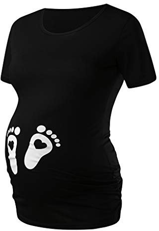 Chaconka Femmes T-Shirt Grossesse Annonce Fête des Mères Future Maman Uni Hauts de Maternité Cadeau Drôle Manche Courte Tops Humour Imprimé Bébé Chemisier Tunique Casual Sport