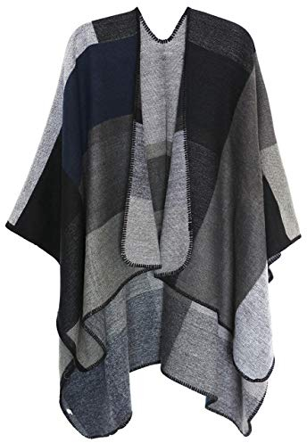 DiaryLook Damen Poncho Schal Winter Cardigan Übergroße Cape Elegant Poncho Für Frauen Umhang Damen Warm Geschenk Für Mutter Schwarz Weißes und Graues Kariert