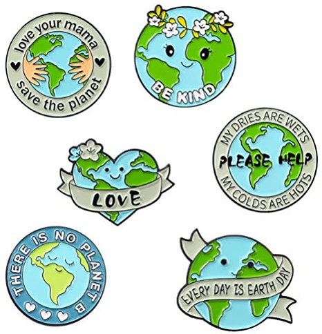Lot de 6 broches créatives en alliage avec inscription « Love the Planet » pour vêtements, vestes, sacs à dos et décoration