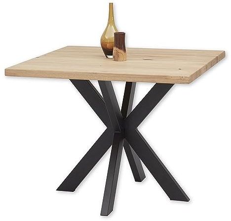 Stella Trading Micky Esstisch Massivholz Eiche - Quadratischer Esszimmertisch mit sternförmigem Metallgestell für Ihr Esszimmer - 100 x 76 x 100 cm (B/H/T)