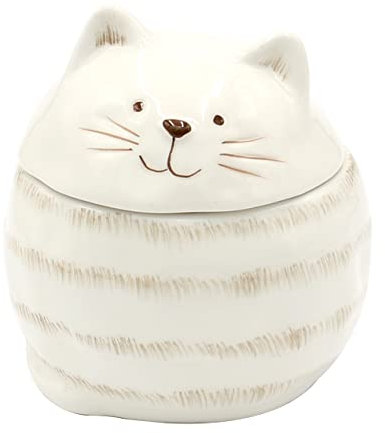 Dekohelden24 Dose mit Deckel, als Katze, Maße ca. 10 x 10 x 10 cm., Weiß, Dose weiss