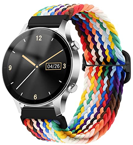 Cobee Stretchy Sport Wristband, Stretchy Braided Solo Loop Bands with Slider Buckle Adjustable Elastic Strap Replacement Elastic Nylon Watch Band for Men Women Smartwatch(Rainbow Color, 22mm)
