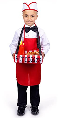 Dress Up America Hot-Dog-Verkäufer-Kostüm – Kinder-Kellner-Kostüm-Set – Halloween-Kostüm für Jungen