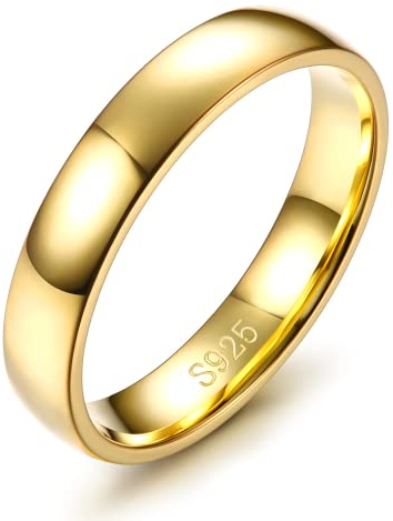 Diamday 925 Sterling Silber Ring für Damen Herren Hochglanzpoliert Schlicht Hochzeit Ehering für Paar Gold Elegant Verlobung Ring Einfach Gefüllt Ringe 4MM Ringgröße 57