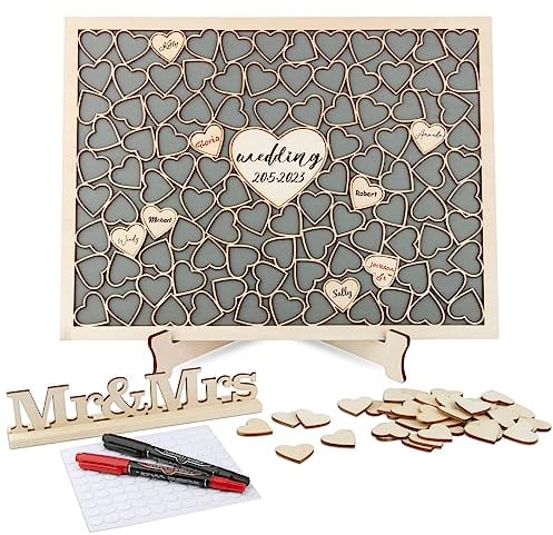 VINFUTUR Holz Gästebuch Hochzeit Herz Hochzeitsgästebuch Alternative Personalisiert Hochzeitsdeko Kreative Geschenk für Hochzeit Verlobung Jubiläum