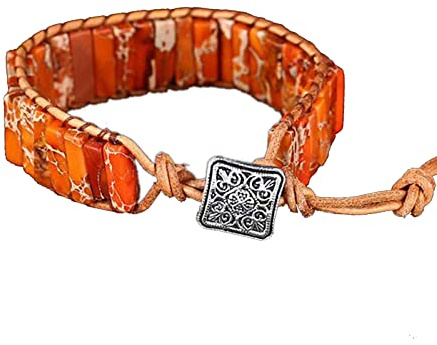 KunBead Chakra Bracelets for Women Healing Crystal Imperial Jasper Natural Gemstone Bead Family Tree of Life Leather Bracelets for Women