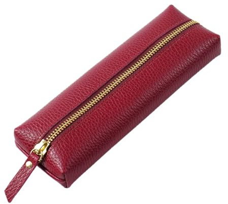 AIGUONIU Federmäppchen aus echtem Leder – mit Reißverschluss, Schreibwaren-Tasche, Reißverschluss-Tasche, Stiftehalter (lila)