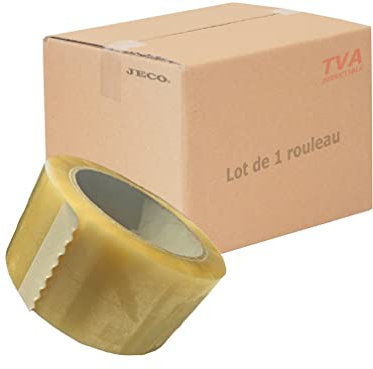 JeCo - 1 rouleau de rubans adhésifs transparent PVC 50mm x 66 m - Adhésif de Qualité Supérieure pour Emballage de Colis et Cartons