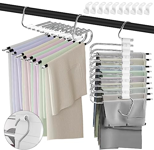 JOLIGAEA 9 in 1 Hosenbügel Platzsparend, 2 Stück Hosen Kleiderbügel aus Edelstahl Ausziehbar, Hosenhalter für Kleiderschrank, Magic Hanger Organizer für Hosen, Schals, Jeans, Kleidung, Handtücher