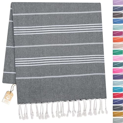 TOWELAND Weiches und strapazierf higes Baumwolltuch für Sauna Yoga Strand 100% Baumwolle perfekt kann als Saunatuch Handtücher Strandtuch oder Badetuch (Anthracite, Striped Model (100 x 180))