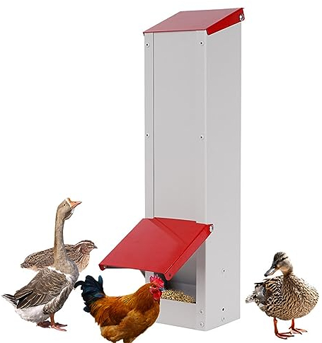 BREUAILY 3kg Futterautomat HüHner Metall Kein Abfall Automatischer GeflüGel Futterspender DraußEn Futtertrog HüHner Hängend Futterspender Lang GeflüGel Futterautomat
