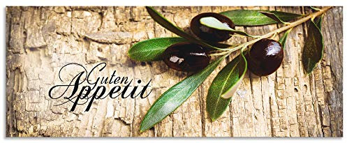 ARTland Spritzschutz Küchenrückwand aus Alu für Küche Herd Spüle individuelles Maß Kräuter Olive Guten Appetit Olivenzweig Holzoptik Braun H6ZI