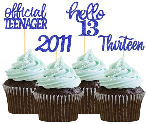 24 Stück Glitzer 13. Geburtstag Cupcake Topper, Geburtstagsdeko 13 von 2012 für 13. Geburtstag Junge, 13 Geburtstagsfeier Zubehör Party Dekoration Kuchendekoration (Blau)