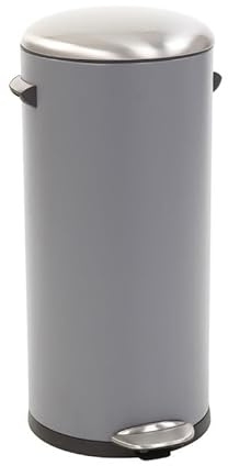 PROREGAL Retro Treteimer mit markanten Griffen und Kugelkappe | 30 Liter, HxØ 68,5x29,2cm | Kunststoff-Inneneimer | Grau