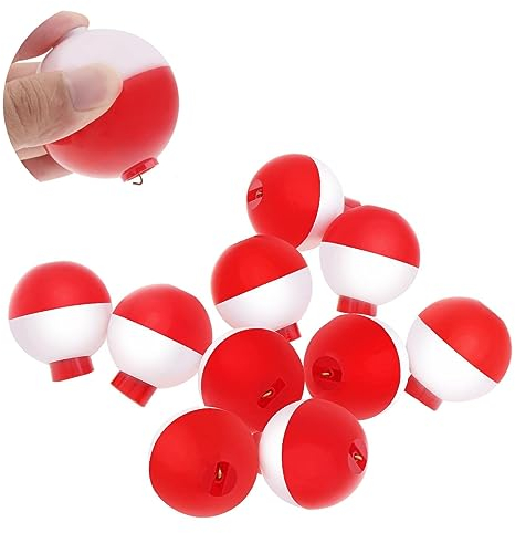 OriGlam 10 x Angel-Schwimmer, zum Aufstecken, harter ABS-Kunststoff, Rot-Weiß, Druckknopf, Meeres-Karpfenangeln, runde Boje, Angelpose (25 mm)