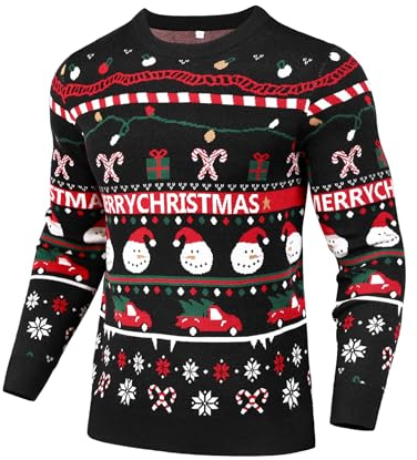 Gyabnw Herren Weihnachtspullover Sweater Christmas Pullover Rundhals Warme Lustige Ugly Strickpulli für Weihnachten