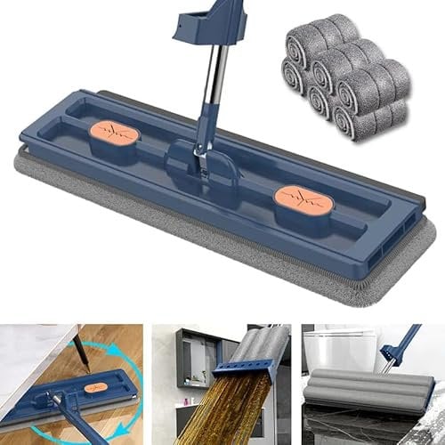 SPEPROECO Large Flat Mops For Cleaning Floors,Microfibre Mop With Reusable Mop Pads,Hands Free Squeeze Mop Retractable Handle 365° Rotation Dry And Wet Flat Mop For Tiled,Marble,Hardwood