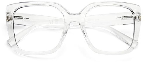 DOOViC Blue Light Reading Glasses 1.5 Large Lens Oversized Clear Frame Computer Readers for Women/Ladies