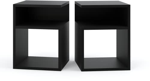 MRBLS Nachttisch 2er Set Boxspringbett Nachtschrank Nachtkommode Modern Möbel ohne Schubladen für Ihr Schlafzimmer, Wohnzimmer Beistelltisch Einfacher Sofatisch (Schwarz Matt) – 32 x 40 x 30cm (B/H/T)