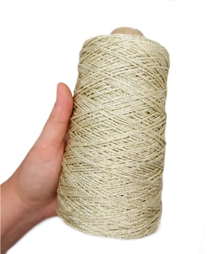 TEXTEX = Cono de Cuquillo de Lamé con Lurex. Hilo para Tricot, Croché y Ganchillo. Composición Rayón 95% y 5% Lurex. 1 Cono de 200grs y 400mts – (Blanco Roto y Oro)
