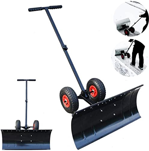 Pelle à Neige avec Roues Pelle à Neige avec Roues pour Porte d'allée, Poussoir à Neige en métal Robuste avec poignée en Acier d'extension, pour allées, patios de Jardin, déneigemen