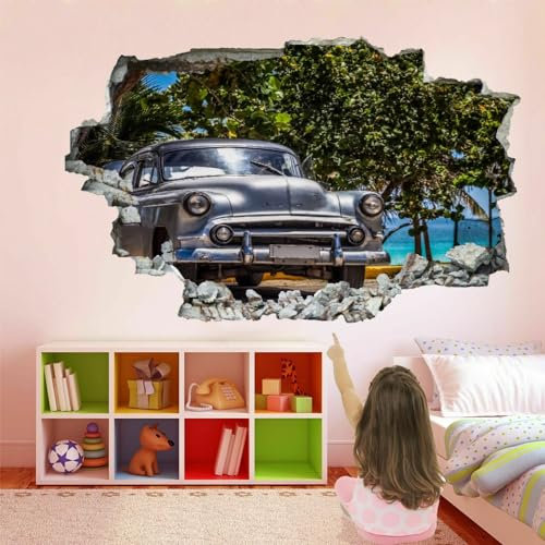 3D Wandtattoos Durchbruch Wandsticker Wandbilder Auto Abnehmbare Vinyl Selbstklebend Wanddeko Wandaufkleber Baum Wanddeko für Wohnzimmer Kinderzimmer Junge Mädchen Teenager Zimmer