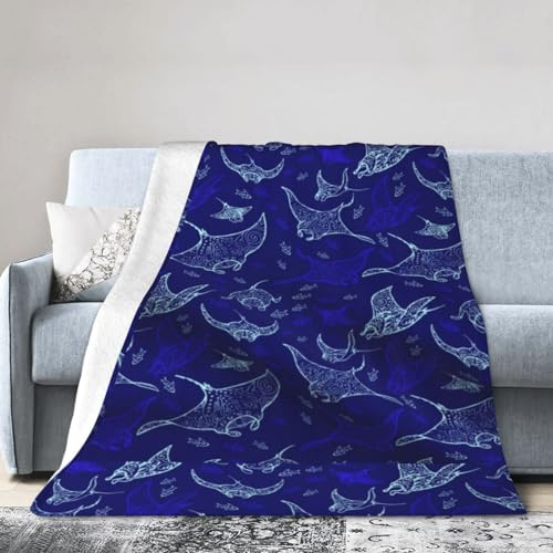 Mqgmz Manta Ray und Fisch-Druck, klassische, bequeme, ultraweiche Micro-Fleece-Decke, Flanell-Überwurf, Geschenk, für den Innenbereich, 127 x 101 cm