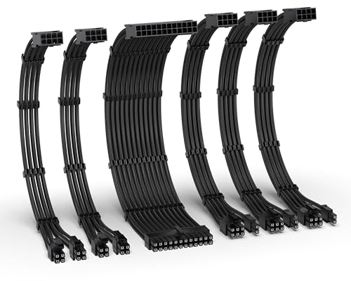 EZDIY-FAB Kit de extensión de cable PSU, cable de extensión de fuente de alimentación de 16 AWG, 1 x 24 pines/2 x 4 + 4 EPS/3 x 6 + 2 PCI-E, cable de manga de PC personalizado de 300 mm con peines,