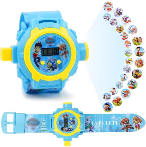 Montre Enfant, Montre Digitale au Poignet avec 24 Projections, Montre Projecteur Chien Bleu Jaune, Projection Jouets pour Garçons et Filles
