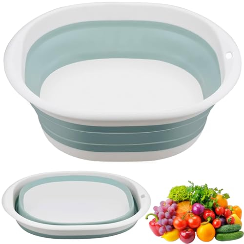 Folding Hand Wash Basin Collapsible Washing Up Bowl,Collapsible Bowl Portable Wash Basin Silicone Plastic Basket Camping Washing up Bowl Multipurpose Outdoor Travel Basin Camping Sink2.5L(Green)