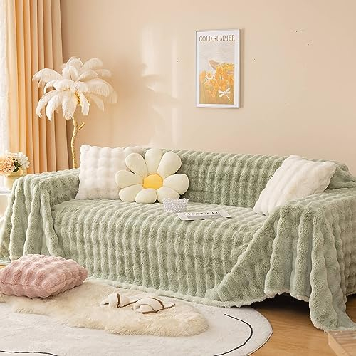 Bishilin Sofaüberwurf rutschfest, Sofabezug 2 Sitzer Plüsch Plüsch Grün 180x260CM Couchbezug Eckcouch Universal