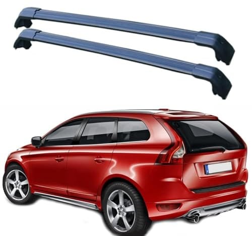 JUNYEW Dachgepäckträger Dachträger für Volvo XC60 2008 2009 2010-2015 2016 2017 2018 2019-2023 -Aluminium (2 Stücke) Integrierte Dachreling Tragkraft 75 Kg Vormontiert Inklusive Schloss,P