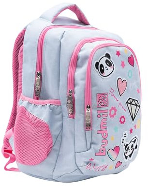budmil Balbea Schultasche Mädchen 1. Klasse 26L mit Brustgurt - Schulrucksack für Kinder ab Klasse 1. - wasserabweisend - Rucksack mit 3 Fächer & belüftete Rückseite - ergonomisch & leicht (Panda)