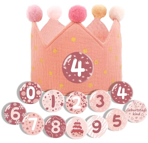 Ainvliya Happy Birthday Girlande Crown - Geburtstagskrone Musselin, Haarschmuck Kinder, Krone Geburtstag für Jungs Mädchen - Partyhütege und Auswechselbaren Zahlen von 0-9 für den Kindergeburtstag