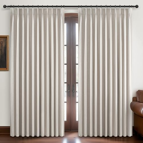 QJmydeco - Tende oscuranti con pieghe a pizzico per soggiorno, lino naturale, ruvide, termiche, privacy, per porta scorrevole e grande finestra, 2 pannelli, 178 cm L x 274 cm H