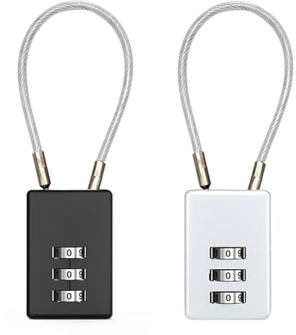 YPYMOD 2 Piezas Candados de Equipaje, Candados Pequeños de Combinación 3 Digitos, Pequeños Candados de Cable con Código, Aleación Para Mochila, Tienda, Cremallera, Maleta, Gimnasio(Negro, Gris)