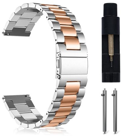 MaEiol Correa Metal 22mm para Xiaomi Redmi Watch 5 Active/Lite, Pulsera Repuesto Acero Inoxidable para Xiaomi Watch S4 Sport/2/S3 - Plata&Oro Rosa